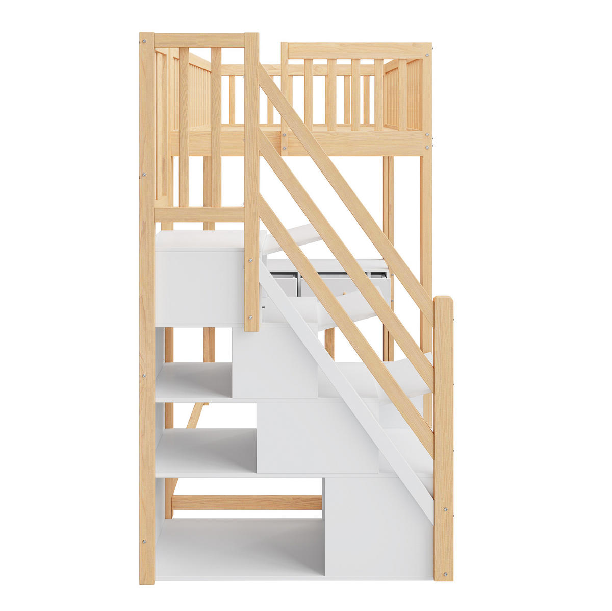 HOCHBETT 90/200 cm aus Kiefer, Sperrholz und MDF mit Tisch und Aufbewahrungstreppe Weiß/Lichteiche - Eichefarben, Holz (90/200cm) - Modenvie