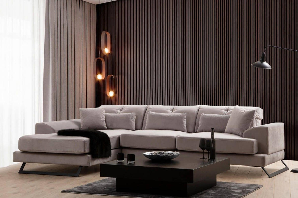 ECKSOFA mit verstellbarer Rückenlehne - Hellgrau/Schwarz, Holz/Textil (304/190cm) - myHomelando