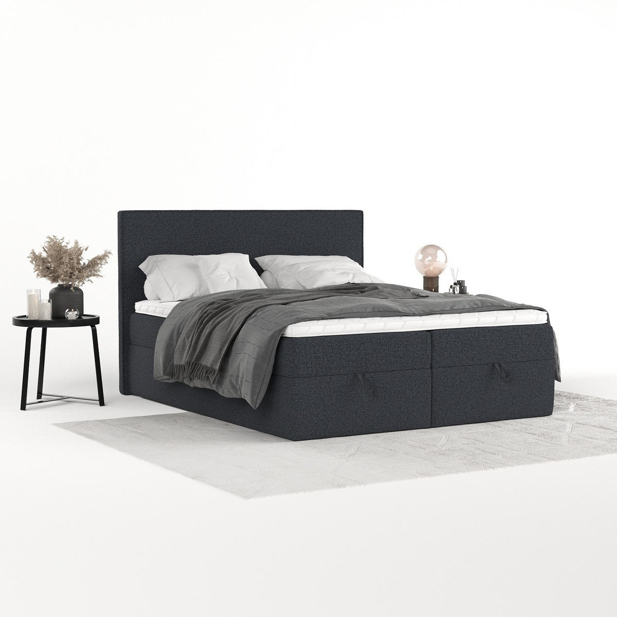 BOXBETT Velma 200/200 cm Anthrazit im Riva Stoff - Anthrazit/Schwarz, Holz/Holzwerkstoff (200/200cm) - AltaBeds