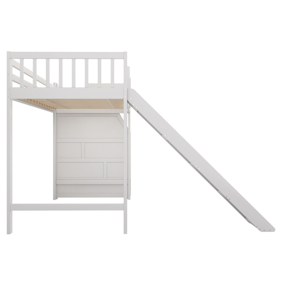 HOCHBETT 90/200 cm Weiß aus Kiefernholz und MDF mit Rutsche - Weiß, Holzwerkstoff (90/200cm) - OKMYHOME