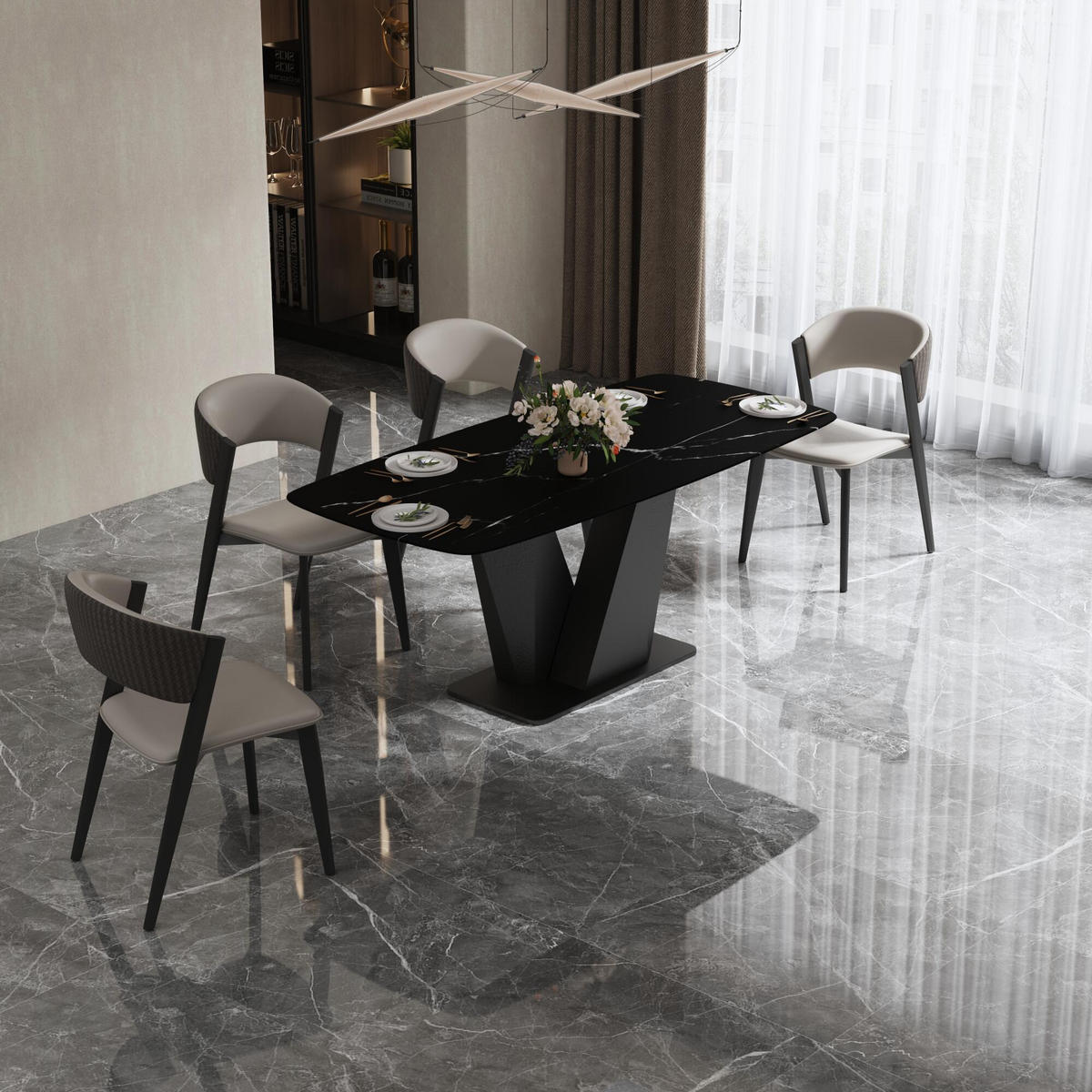 ESSTISCH MODIG Schwarz 180x90x75 cm - Schwarz, Metall (90/180/75cm) - FURNLUX