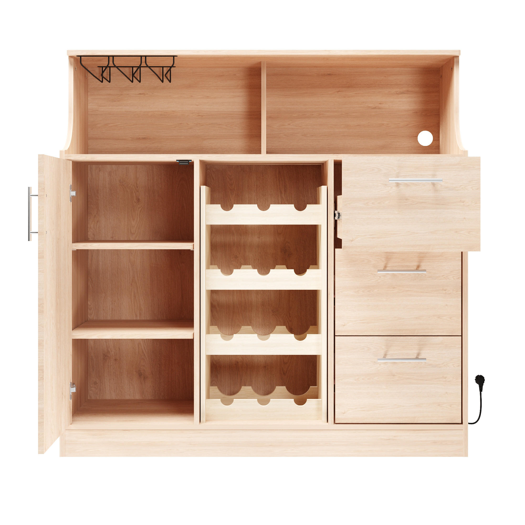 ANRICHTE LED-Beleuchtung Naturfarben-Weiß 120/40/121 cm - Naturfarben, Holz (120/121/40cm) - PANGIVO