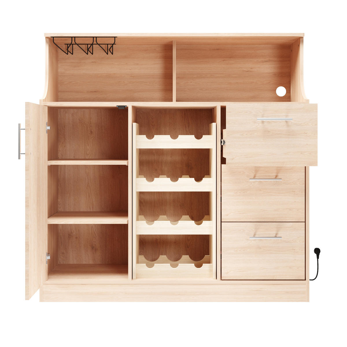 HIGHBOARD 120/40/121 cm mit Weinregal, LED & Steckdose in Natur/Weiß - Weiß, Holzwerkstoff (120/121/40cm) - BEAOK