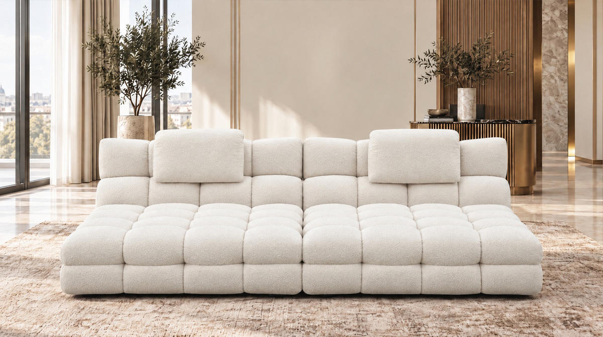 BIG SOFA AMIA Beige Bouclé - Beige/Schwarz, Kunststoff/Textil (290/86/178cm) - KAWOLA