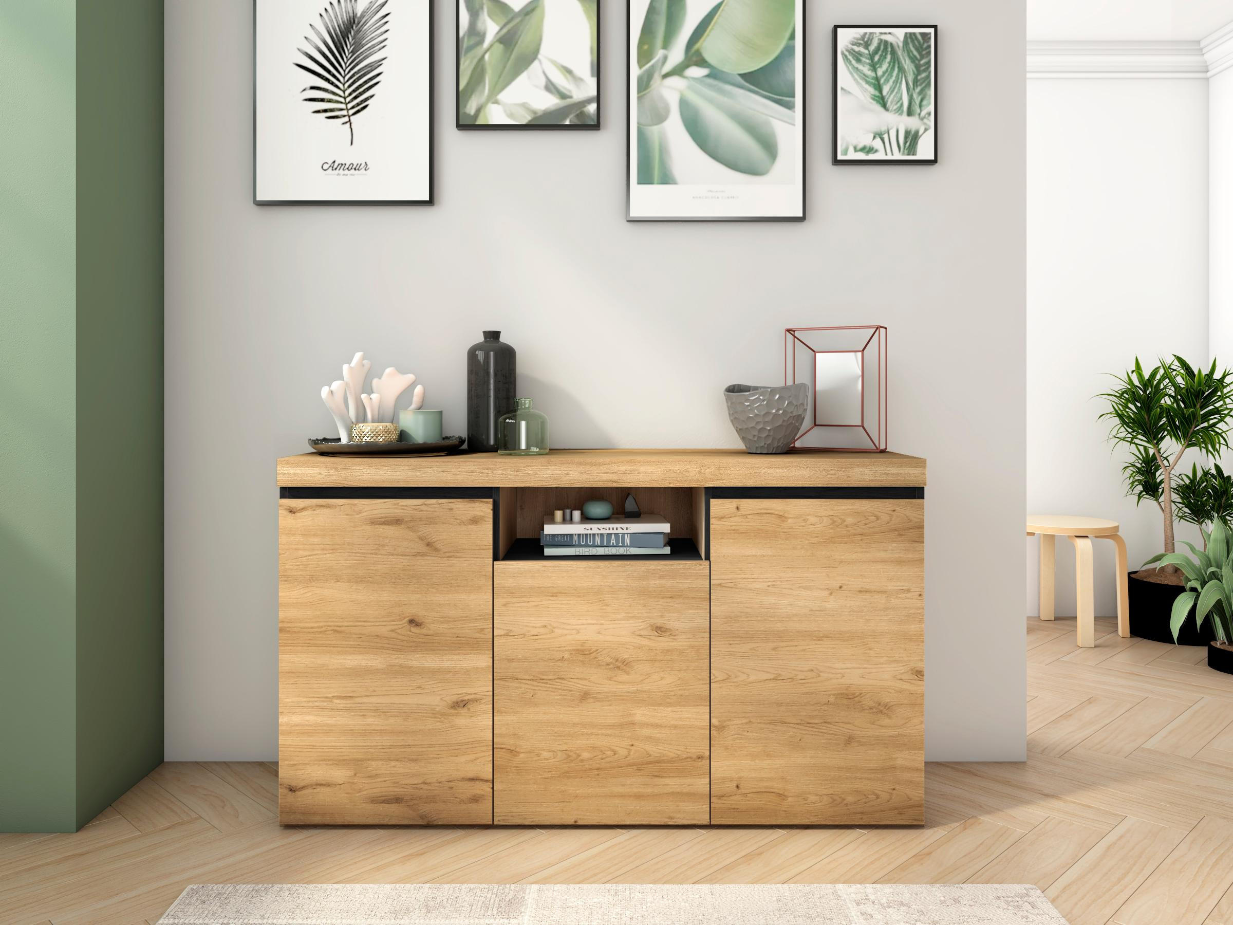 SIDEBOARD eiche/schwarz, 140/40/80cm - Multicolor, Holzwerkstoff (140/80/40cm) - Skraut Home