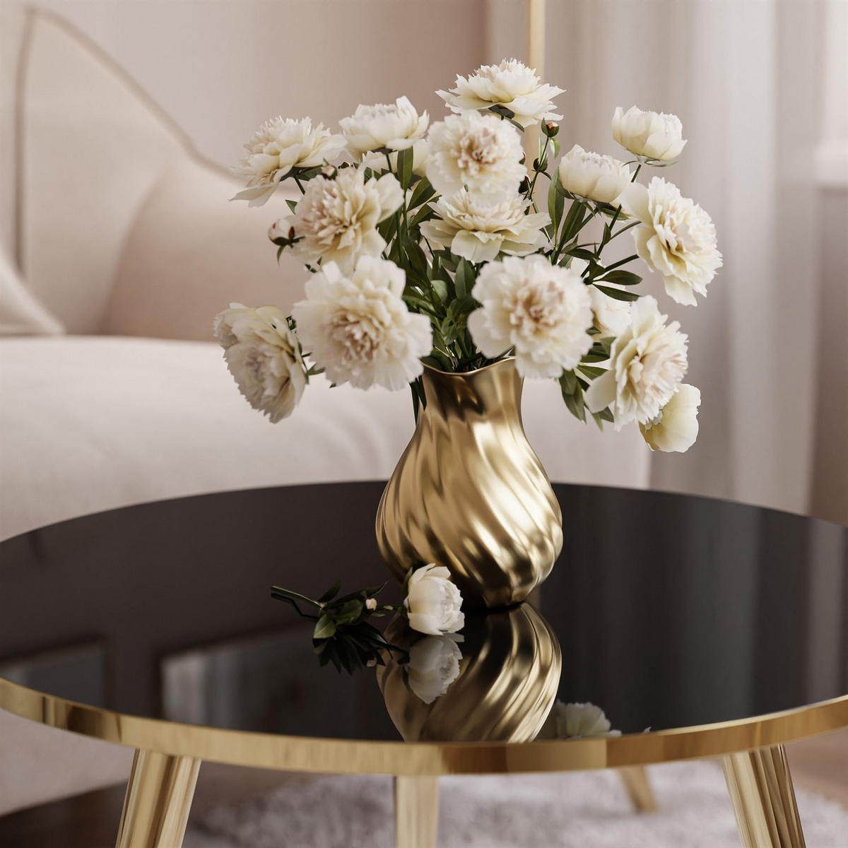 COUCHTISCH SOLEIL GOLD Schwarz Hochglanz, 50cm - Schwarz, Holzwerkstoff (50/50/47cm) - Lookway