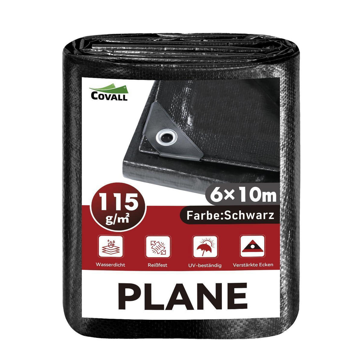 ABDECKPLANE 6 x 10 m Schwarz 115g/m² Wasserdicht UV-beständig - Schwarz, Kunststoff (38/28/17cm)