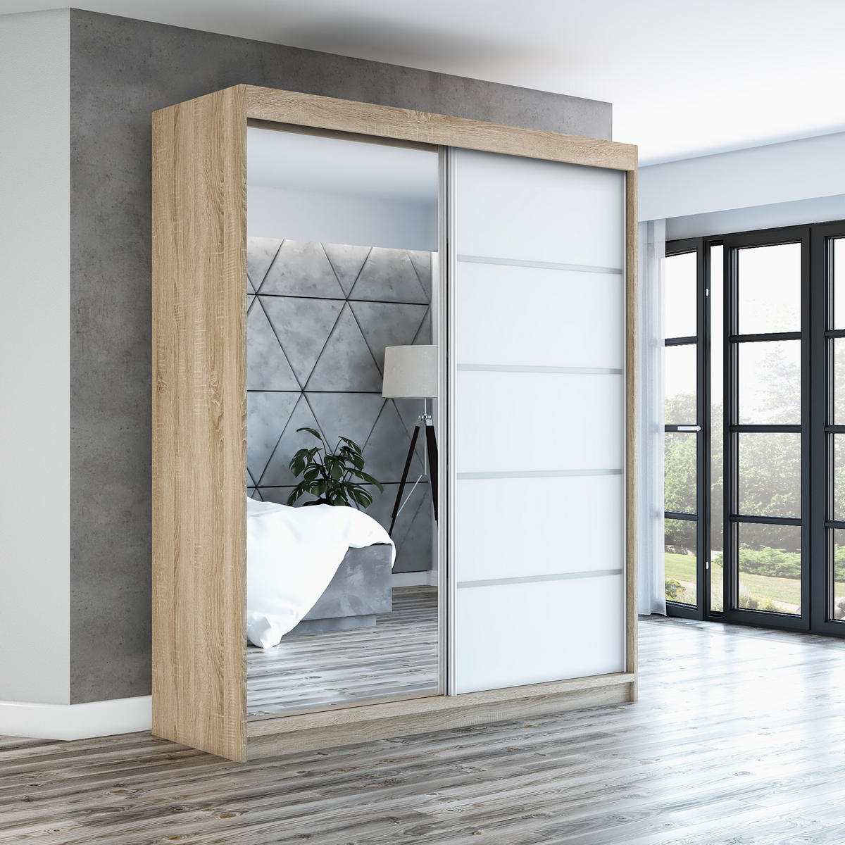 SCHWEBETÜRENSCHRANK 160 CM GAP Farbe: Sonoma / weiß - Braun/Weiß, Holzwerkstoff (160/215/59.5cm) - A&J MöbelLand