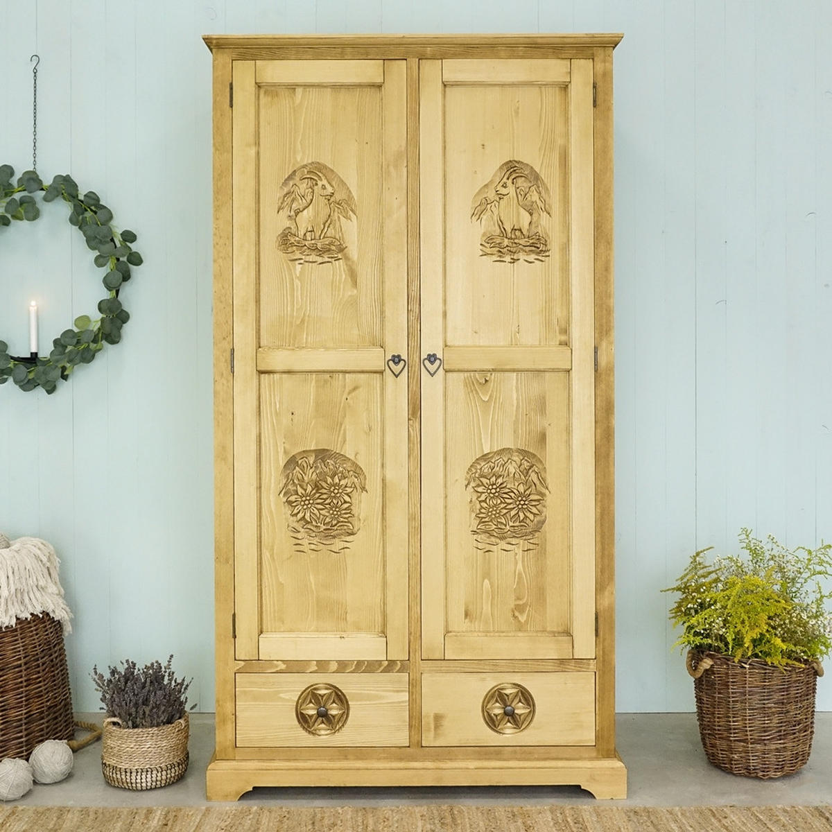 KLEIDERSCHRANK aus Massivholz JAGNA - Honig, Holz (110/200/65cm) - Seart