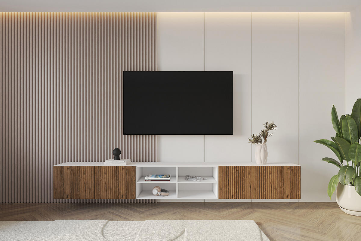 LOWBOARD NOA-2-W 3x100x40x41 cm - Weiß / Katania - Eiche Wotan, Holzwerkstoff (300/40/41cm) - ALTDECOR