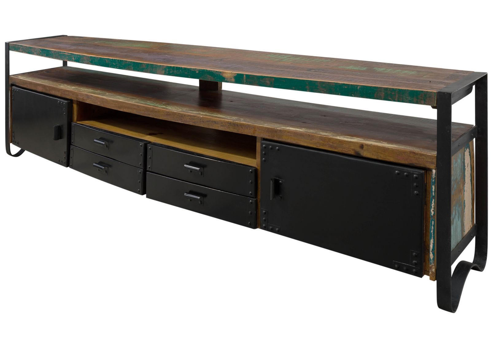TV-BOARD Altholz 238x43x70 mehrfarbig lackiert INDUSTRIAL #107 - Multicolor, Holz (238/70/43cm) - Massivmoebel24