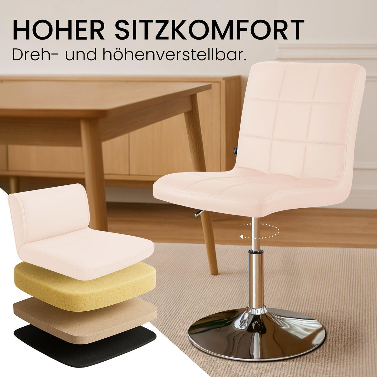 DREHSTUHL Lederlook Creme - Chromfarben/Creme, Textil/Metall (44/81/55cm) - CLP