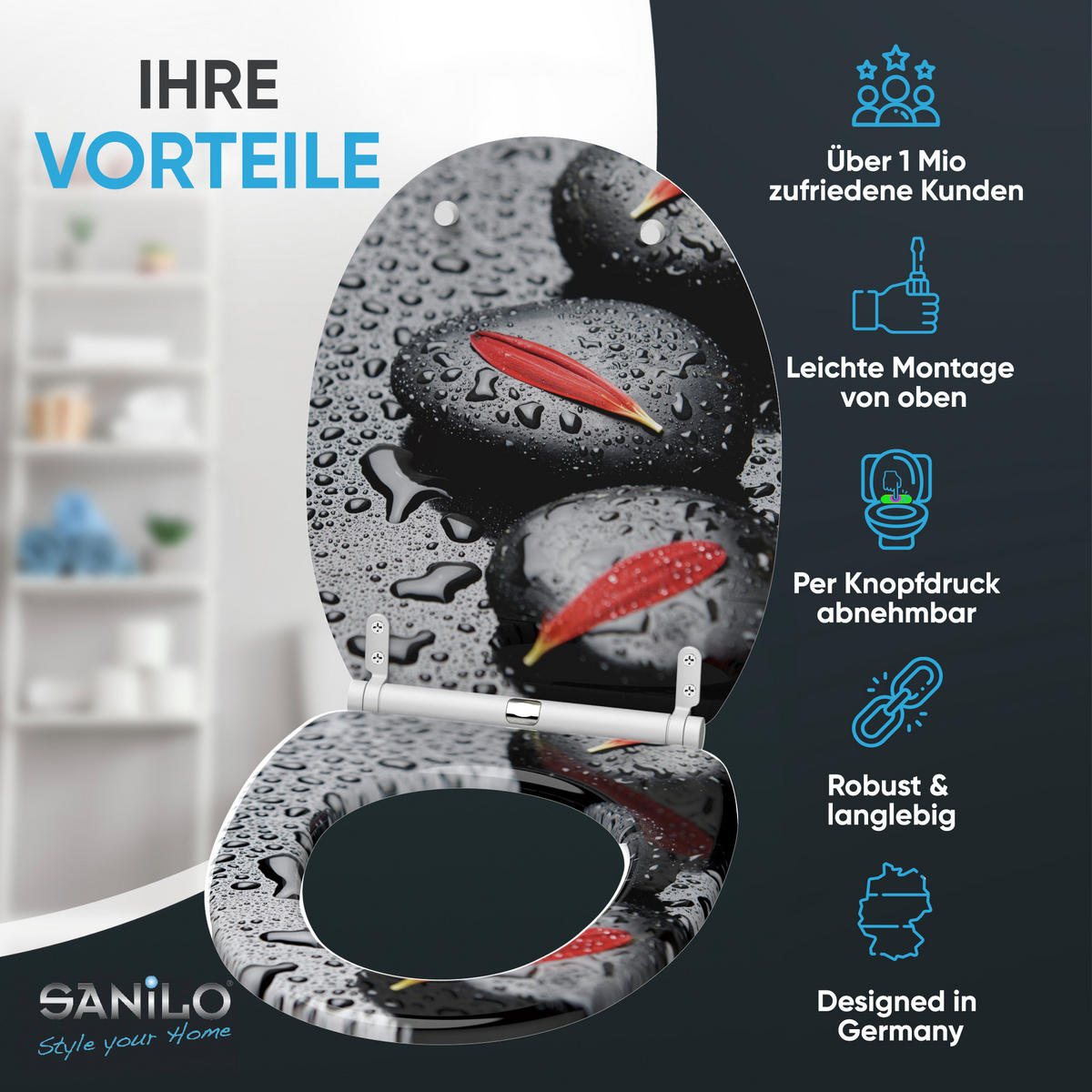 WC-SITZ mit Absenkautomatik & Top Fix Elegance - Rot/Schwarz, Holzwerkstoff (37.7/5.5/48cm) - Sanilo