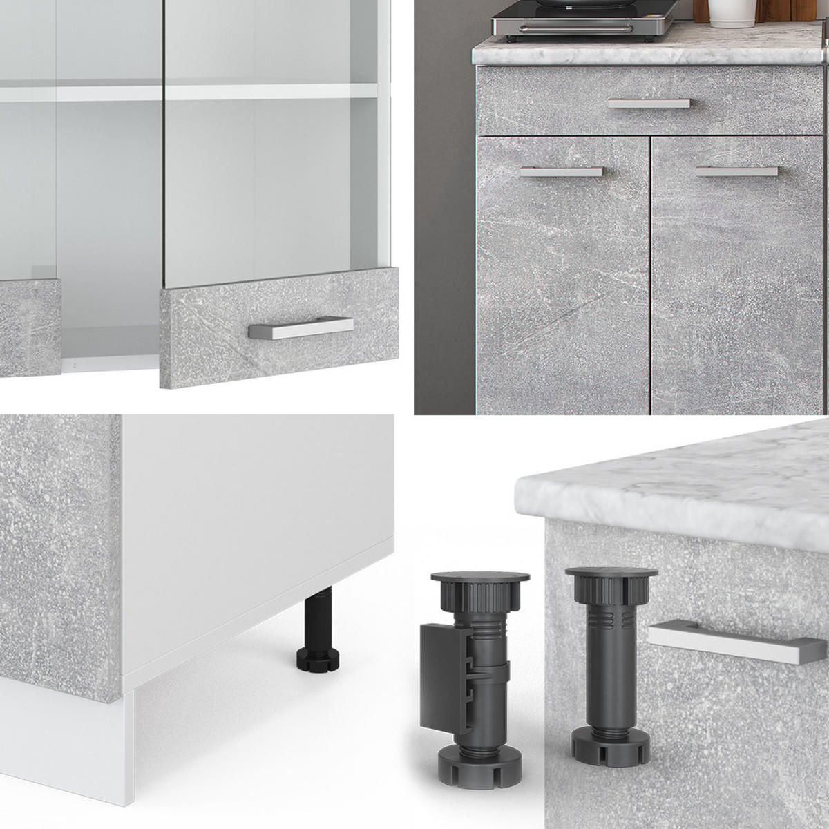 KÜCHENZEILE R-Line Beton/Weiß 140 cm, AP Eiche - Schieferfarben/Weiß, Holzwerkstoff (140/81.6/60cm) - Vicco