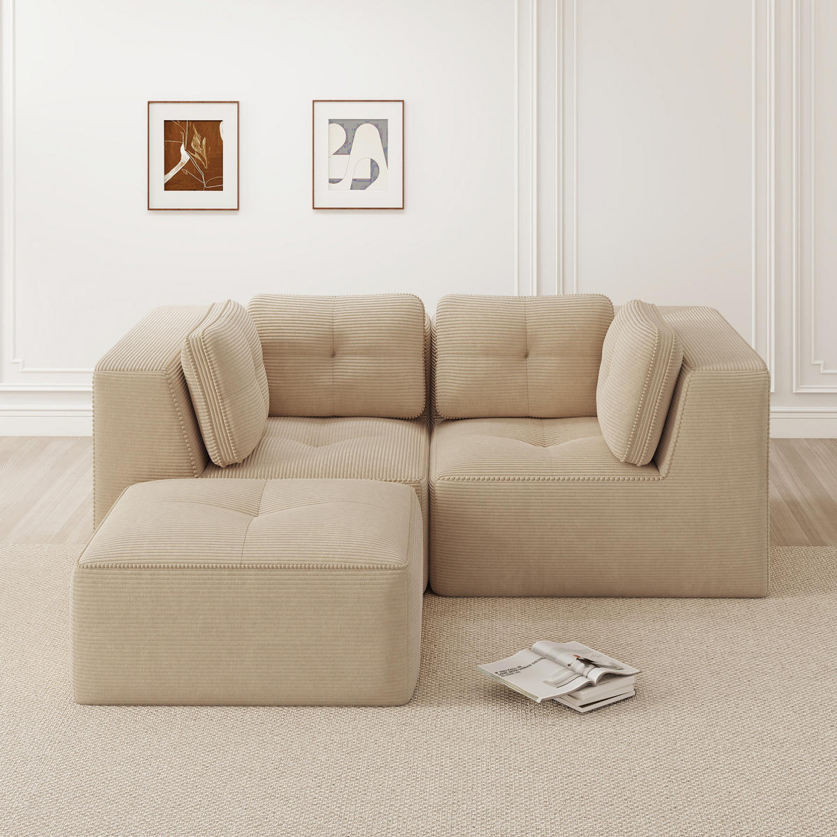 ECKSOFA 208/177/69 cm Beige aus Cord modular ohne Aufbau - Beige, Textil (177/208cm) - OKWISH