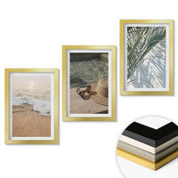 WANDBILDER 3er Set - 20x30 cm Goldrahmen - Strandhut und Sonnenbrille - Goldfarben, Kunststoff (20/30cm) - ArtPrintCave