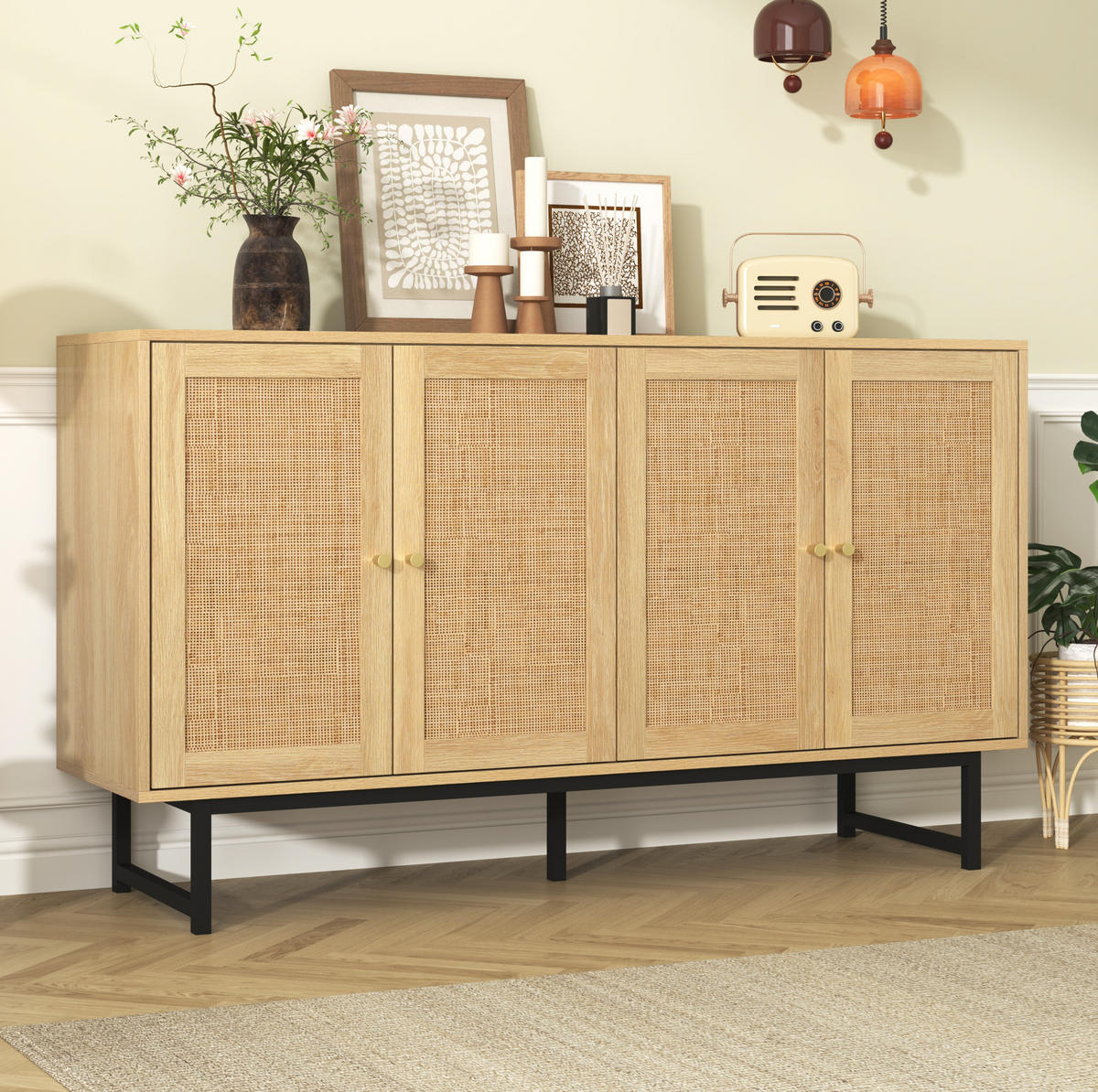 SIDEBOARD 140/39.5/80 cm Holzfarbe aus Spanplatte mit Rattangeflecht - Naturfarben, Holzwerkstoff (39.5/80/140cm) - OKMYHOME