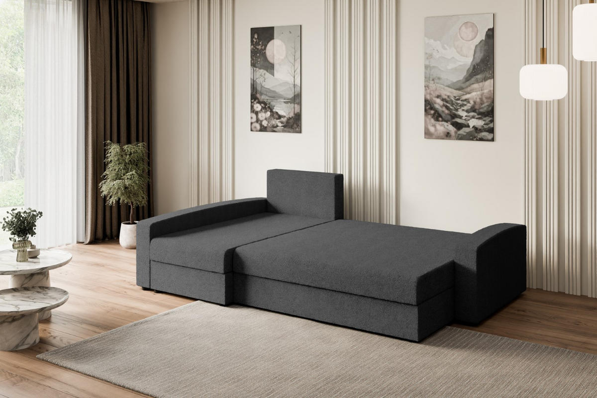 ECKSOFA mit Schlaffunktion und Bettkasten ALESIA-L 231x140x90 cm Grau Bouclé - Silberfarben/Grau, Holzwerkstoff/Kunststoff (231/140cm) - ALTDECOR