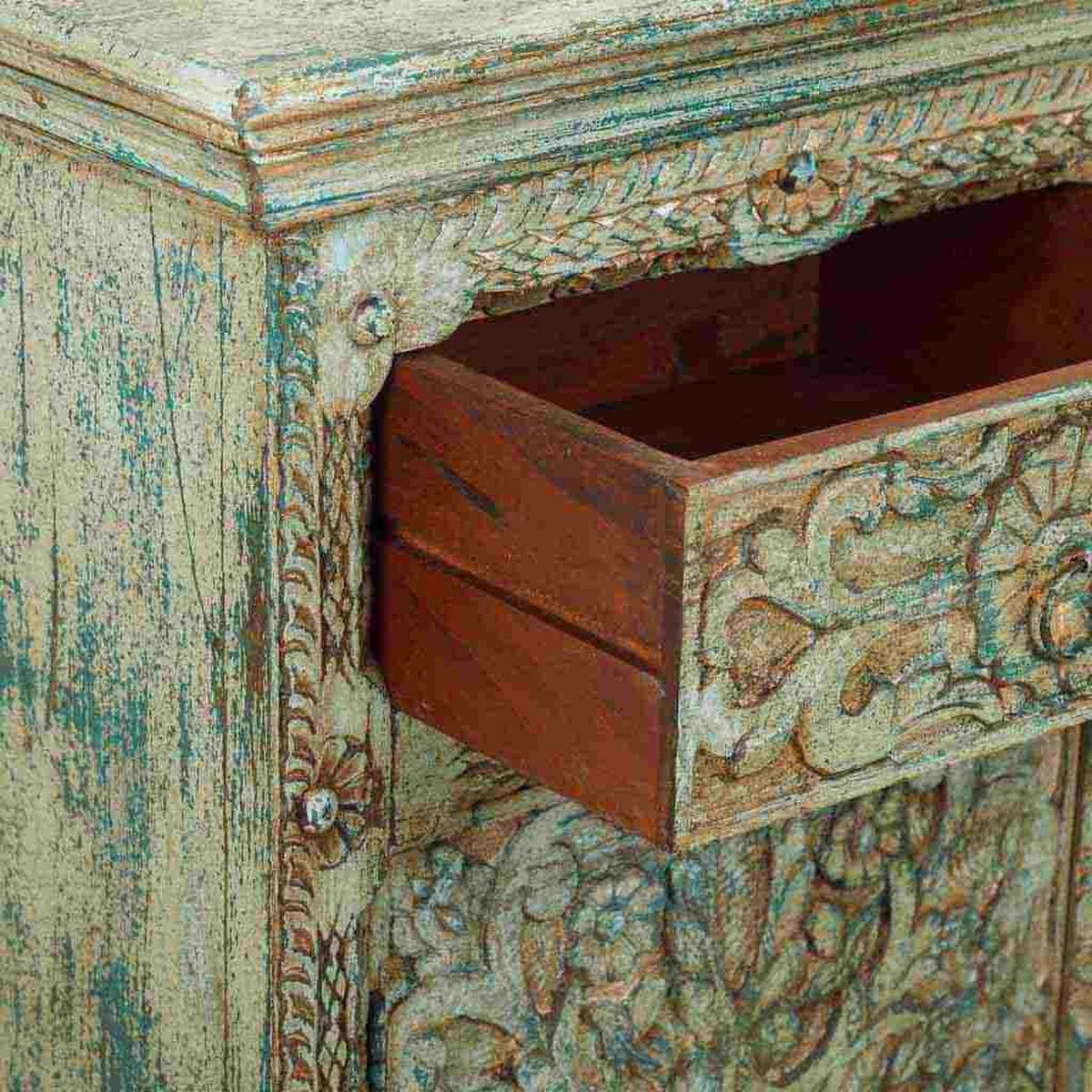 ANRICHTE aus Geschnitztes Holz, grün, 147x45x96 - Multicolor, Holz (147/96/45cm) - Wanderlust