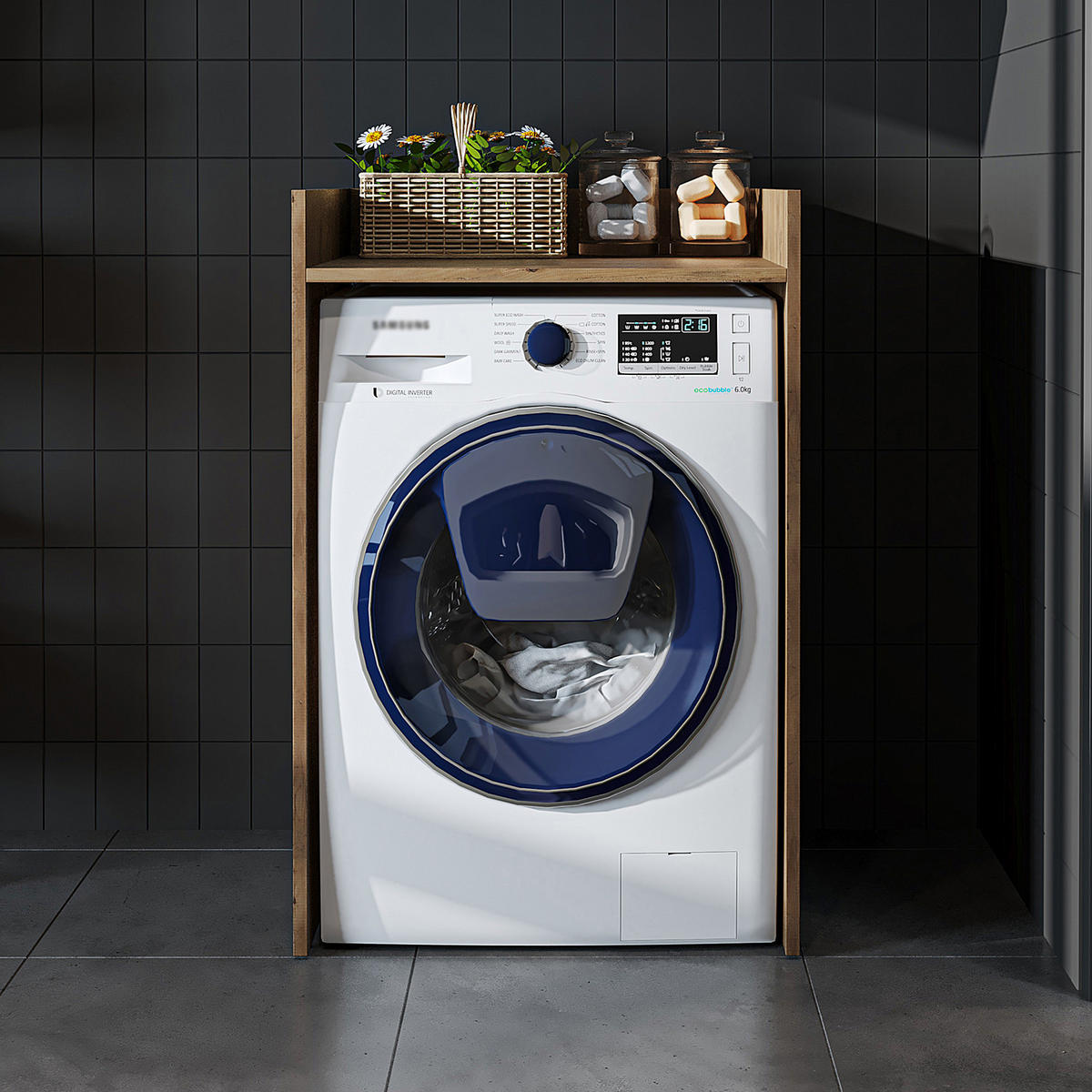 WASCHMASCHINENSCHRANK DERIN-I 65cm Breit, 99cm Hoch - Eichefarben, Holzwerkstoff (65/99/60cm)