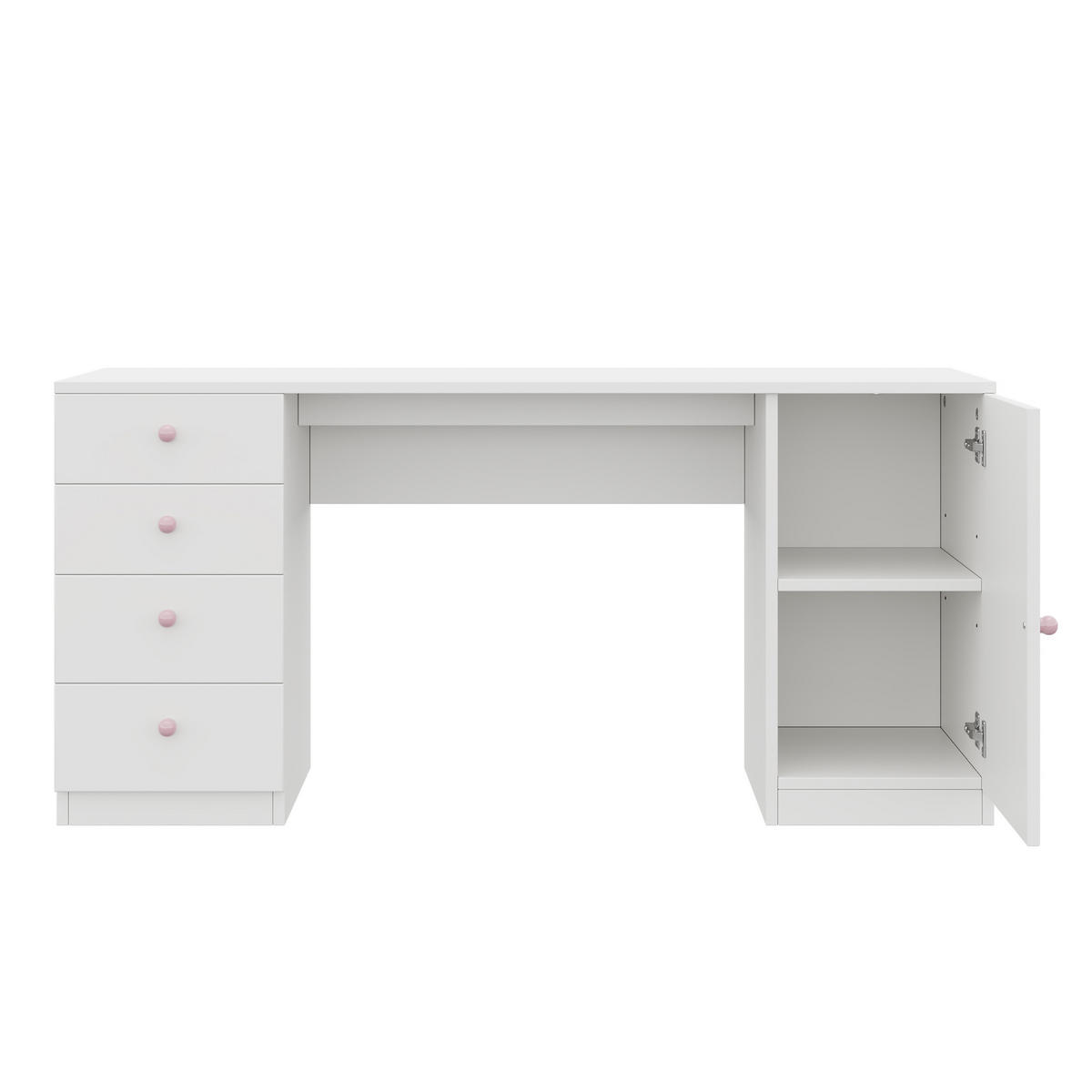 RADNI STOL 155/45/75 cm s 4 ladice, policom i keramičkim ručkama u bijeloj boji - bijela/prirodne boje, drvni materijal (155/75/45cm) - CHICFURN