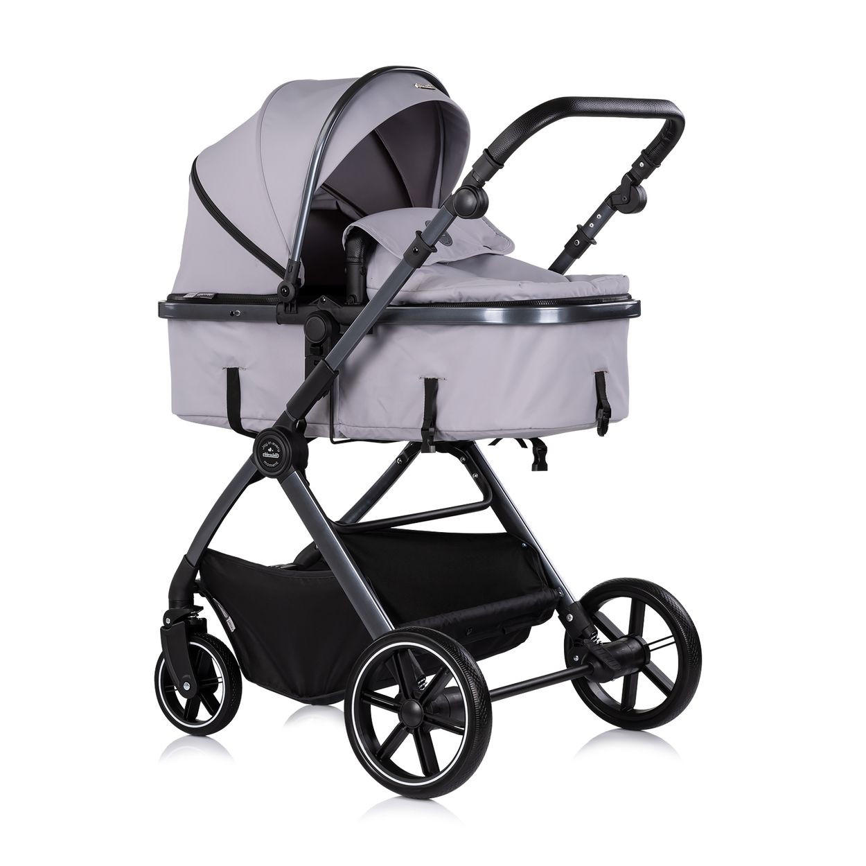 KINDERWAGEN Pearl 2 in 1 grau umbaubar Rucksack Fußsack Korb Federung - Grau, Metall (75/65/104cm) - Chipolino