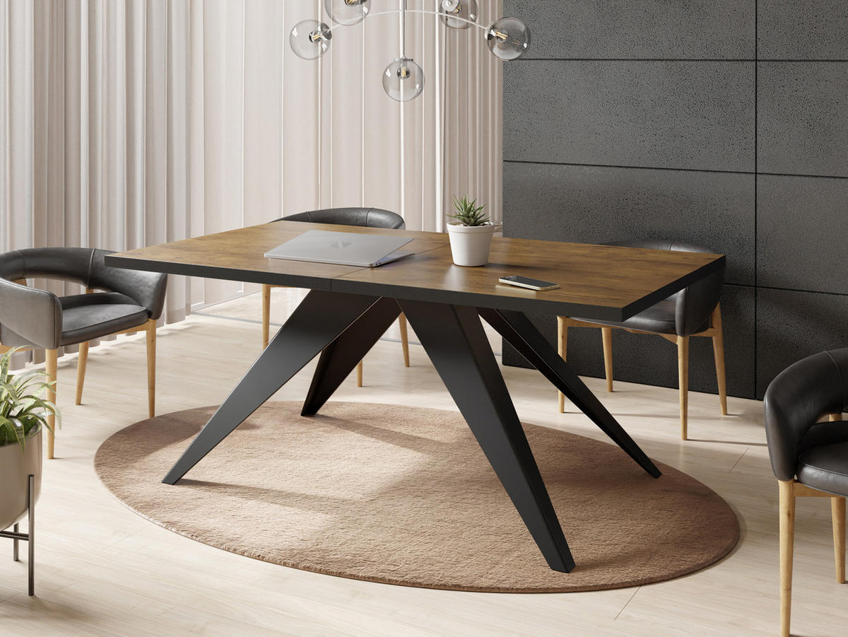 ESSTISCH Vance rechteckig ausziehbar, Lefkas Eiche 140-240/80/76 cm - Alteiche/Schwarz, Holzwerkstoff/Metall (140/80/76cm) - WFL GROUP
