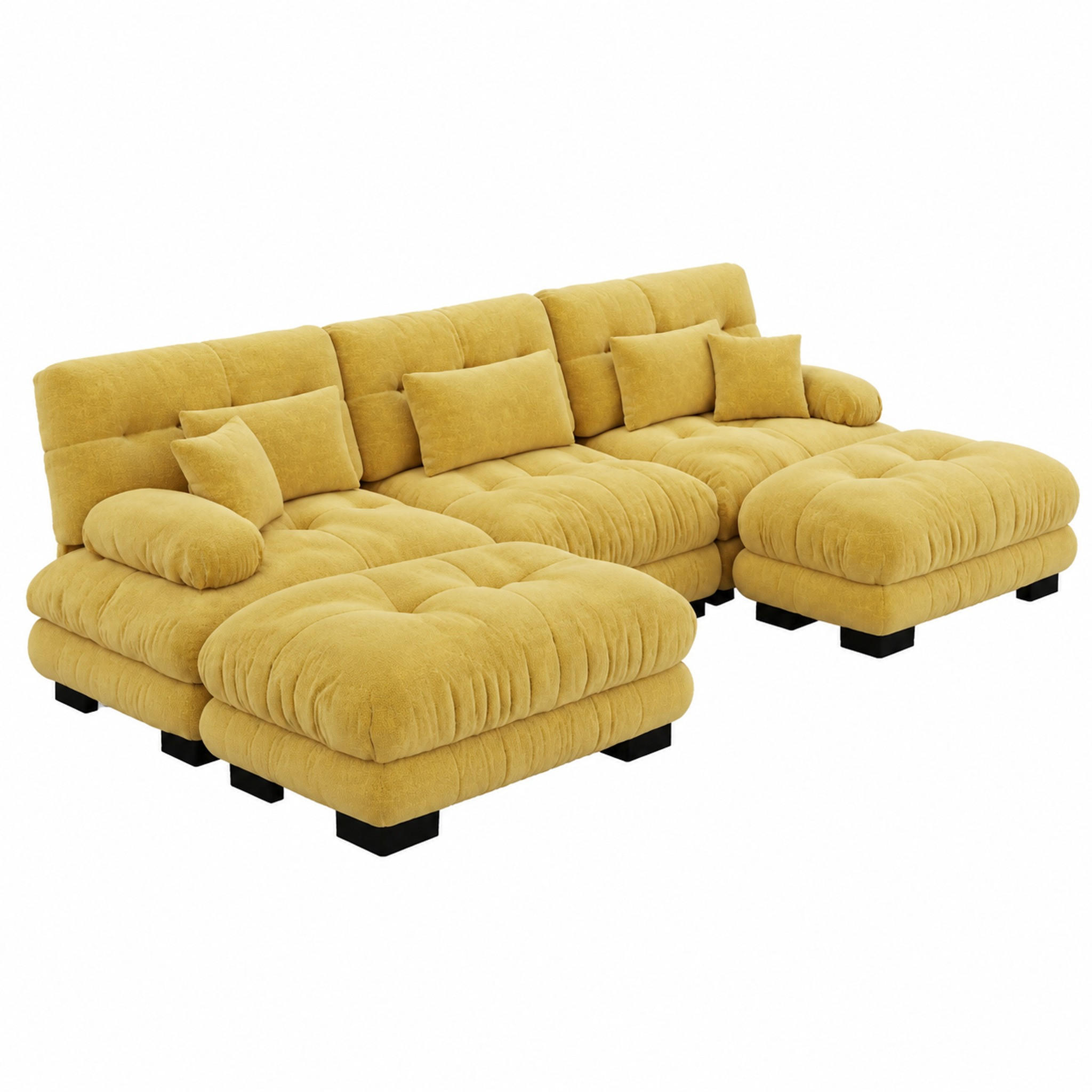 SOFA modular mit Ottomane U-/L-Form Chenille Gelb - Gelb, Kunststoff (145/81/313.1cm) - Meubliv