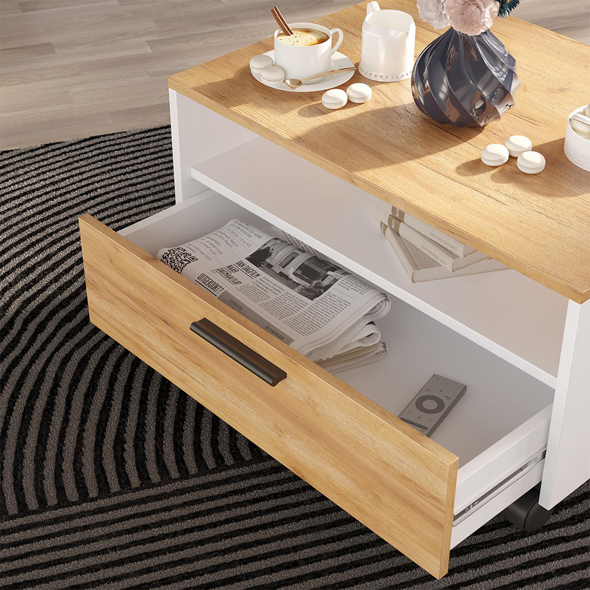 COUCHTISCH Bibo Weiß/Goldkraft Eiche 70 x 52.4 cm - Eiche Wotan/Weiß, Holzwerkstoff (52.4/70/40cm) - Vicco