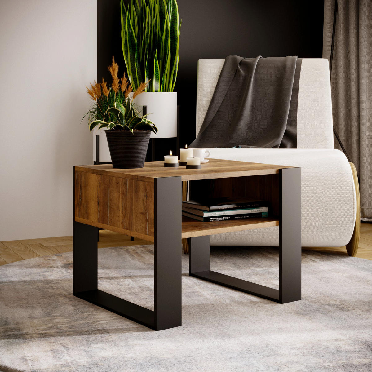 COUCHTISCH KARO 65 - Alteiche/Schwarz, Holz (53.6/65/45cm) - Mat-Haus