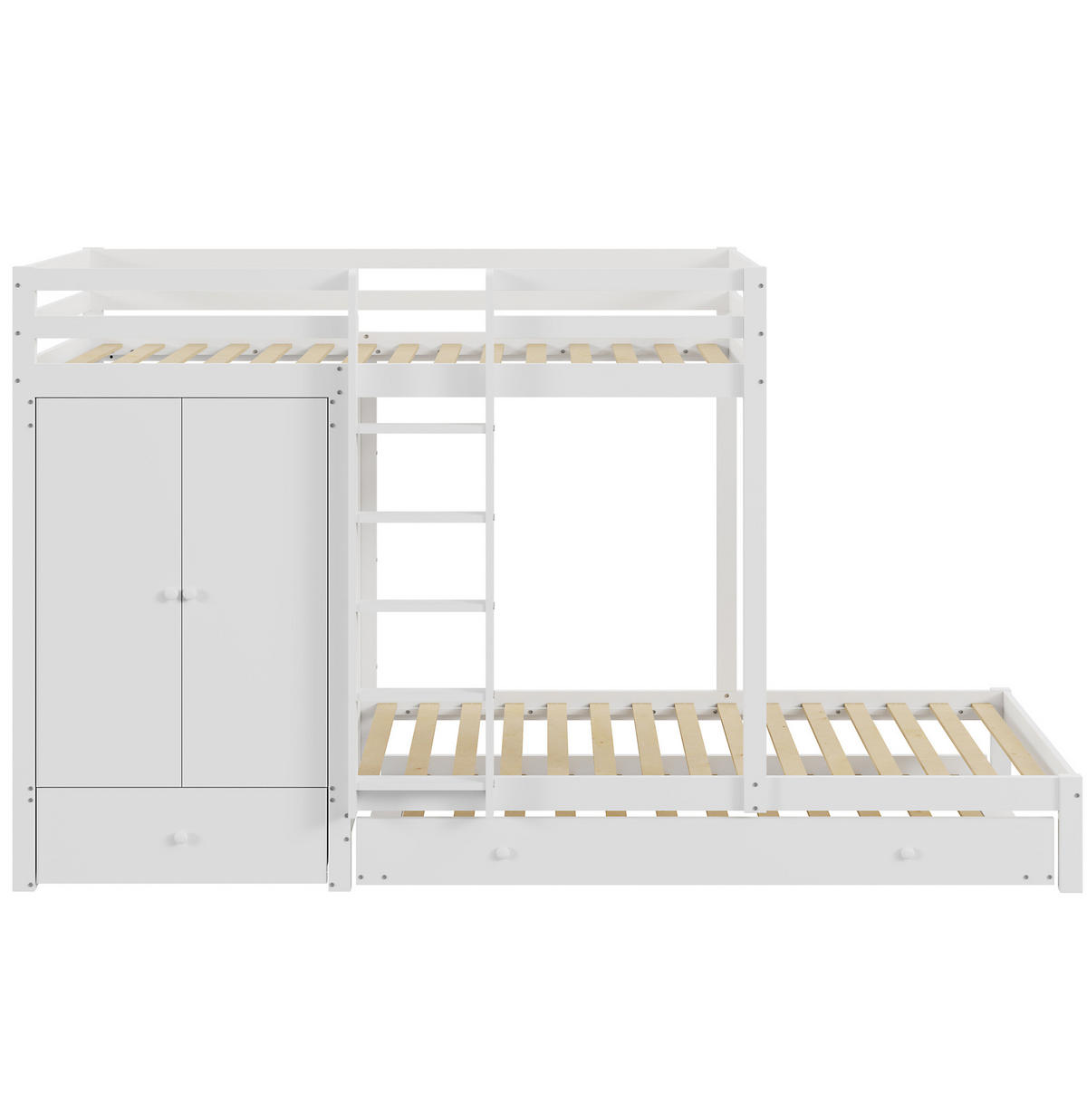 ETAGENBETT 90/200 cm aus Holz mit Ausziehbett und Kleiderschrank - Weiß, Holz (90/200cm) - BEAOK