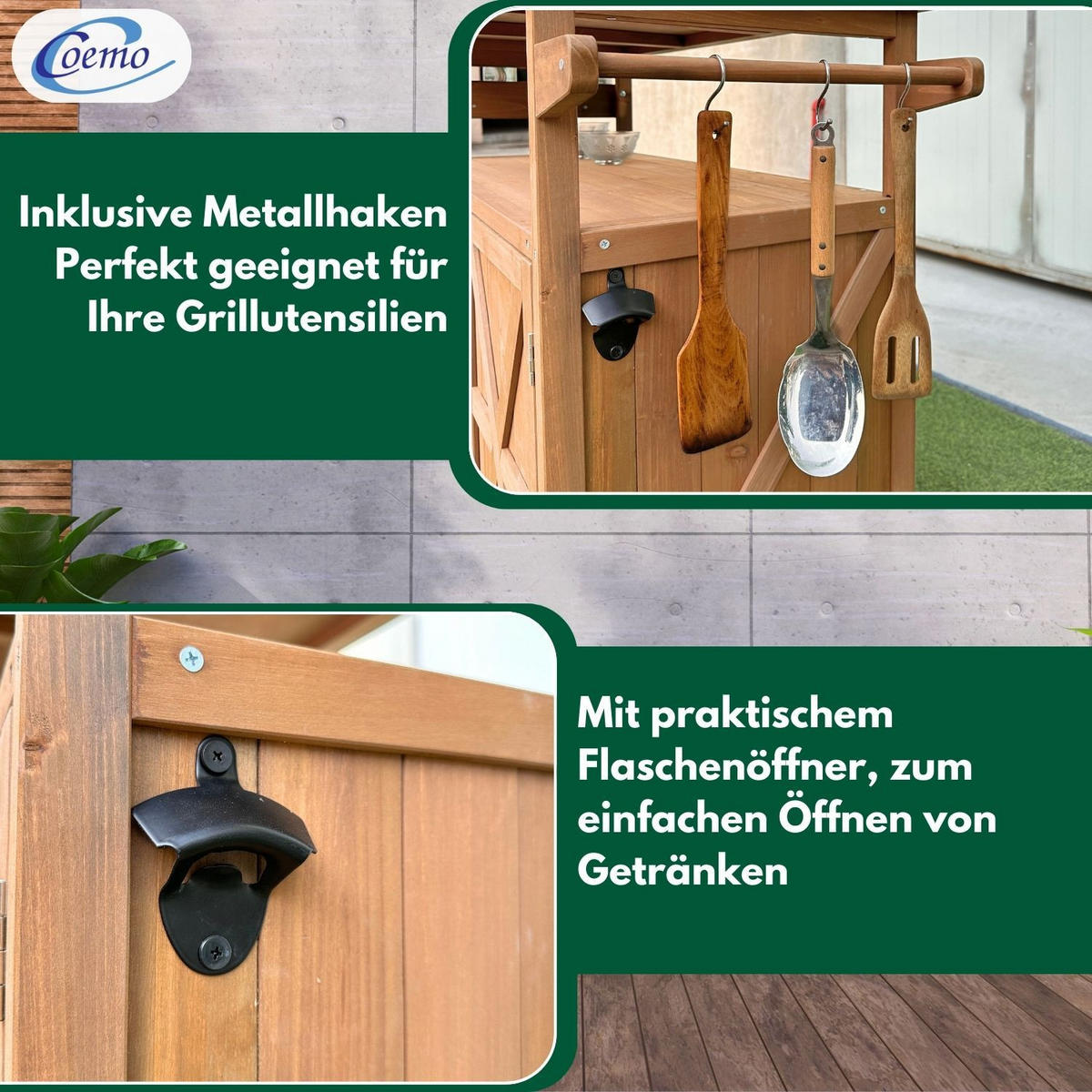 SERVIERWAGEN JAMES Outdoor 118/47/92 cm Farbe Braun - Braun, Holz (47/92/118cm) - Coemo