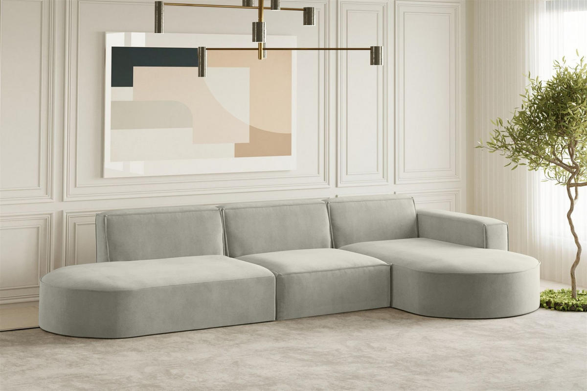 ECKSOFA Palma In Noel - Hellgrau, Holzwerkstoff/Textil (296/165cm) - Fun Möbel