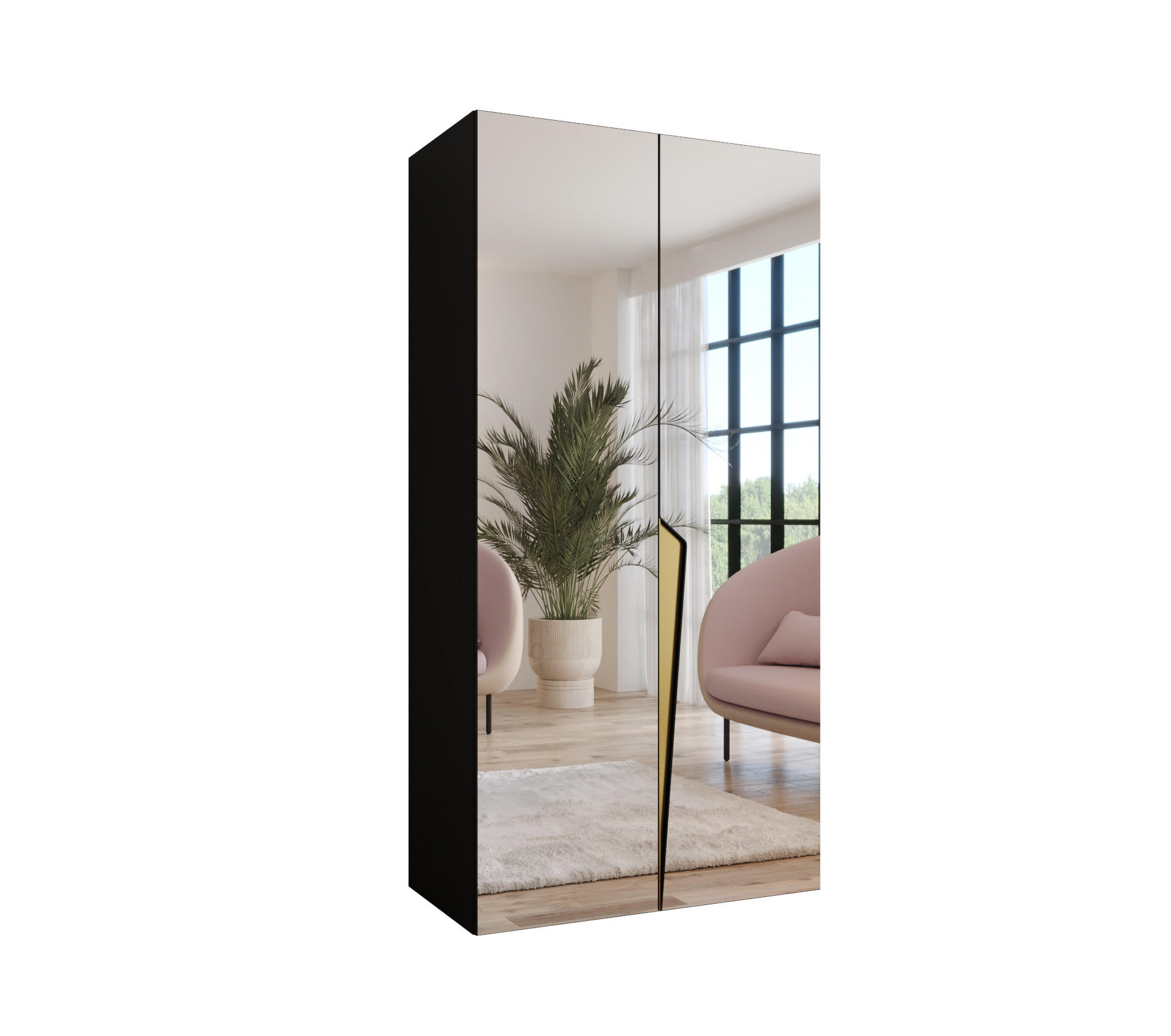 DREHTÜRENSCHRANK 202/100/52 2-türig - Goldfarben/Schwarz, Holz/Metall (100/202/52cm) - Abiks Möbel