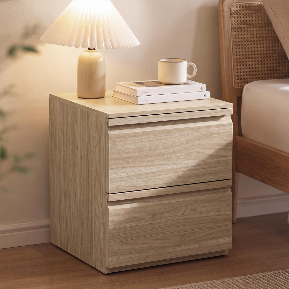 NACHTTISCH Holz mit 2 Schubladen, Holzoptik | B40 x T40 x H49 cm - Hellbraun, Holzwerkstoff (39.5/48.5/39.5cm) - Hometopia