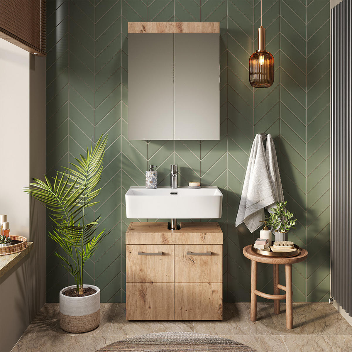 SADA NÁBYTKU DO KOUPELNY Luna Dub Wotan - dub Wotan, kompozitní dřevo (60/56/34cm) - Vicco