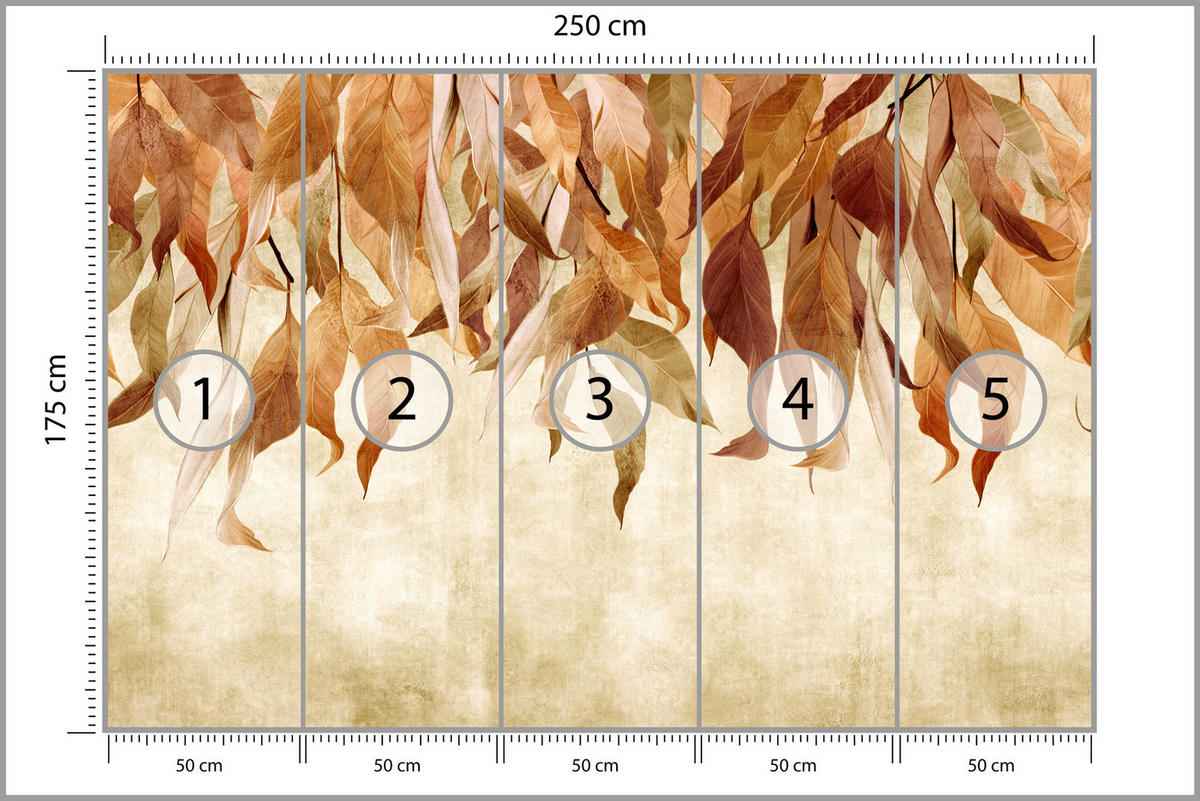 FOTOTAPETE Blätter Pflanzen Natur für Wohnzimmer 250x175 - Beige/Rot, Papier (250/175cm) - Muralo