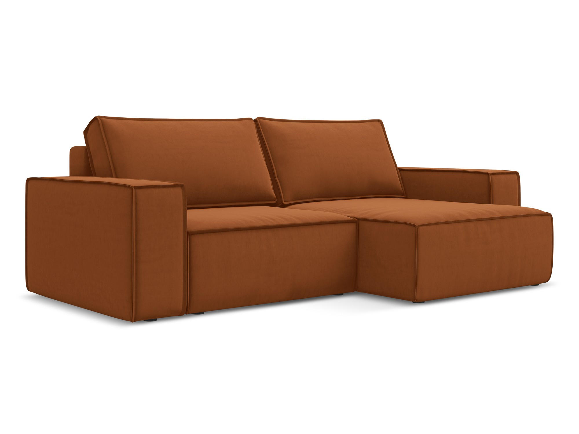 ECKSOFA mit Schlaffunktion Samt Stoff Orange - Terra cotta/Schwarz, Kunststoff/Textil (257/148cm) - Makamii