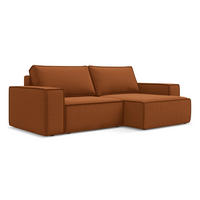 ECKSOFA mit Schlaffunktion Samt Stoff Orange - Terra cotta/Schwarz, Kunststoff/Textil (257/148cm) - Makamii