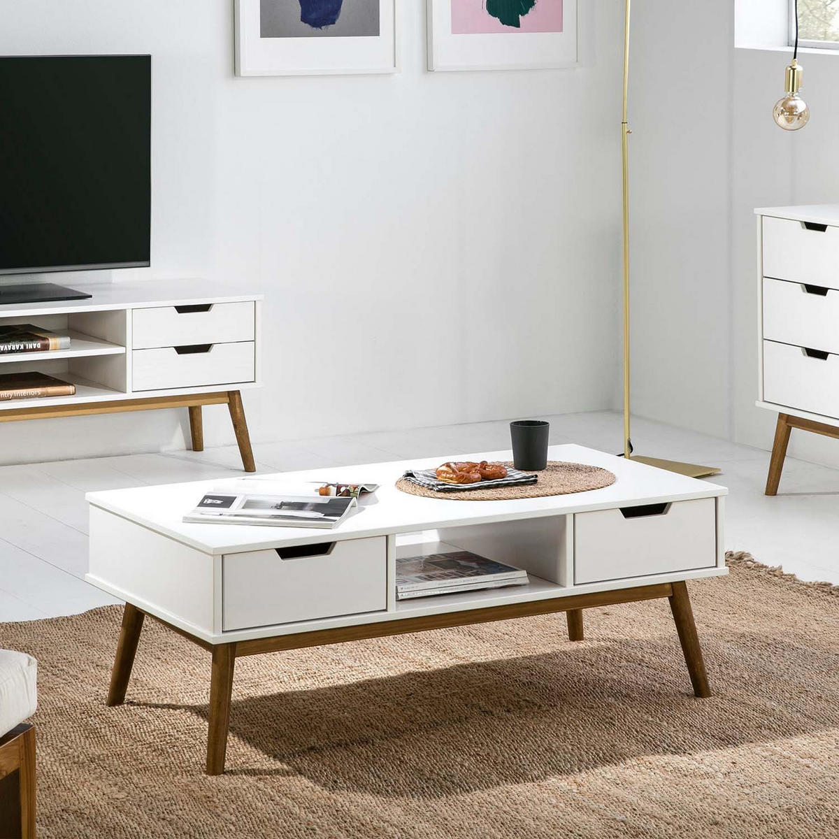 COUCHTISCH Baku weiß 2 Schubladen - Weiß, Holz (43/110/55cm) - VS Venta-stock