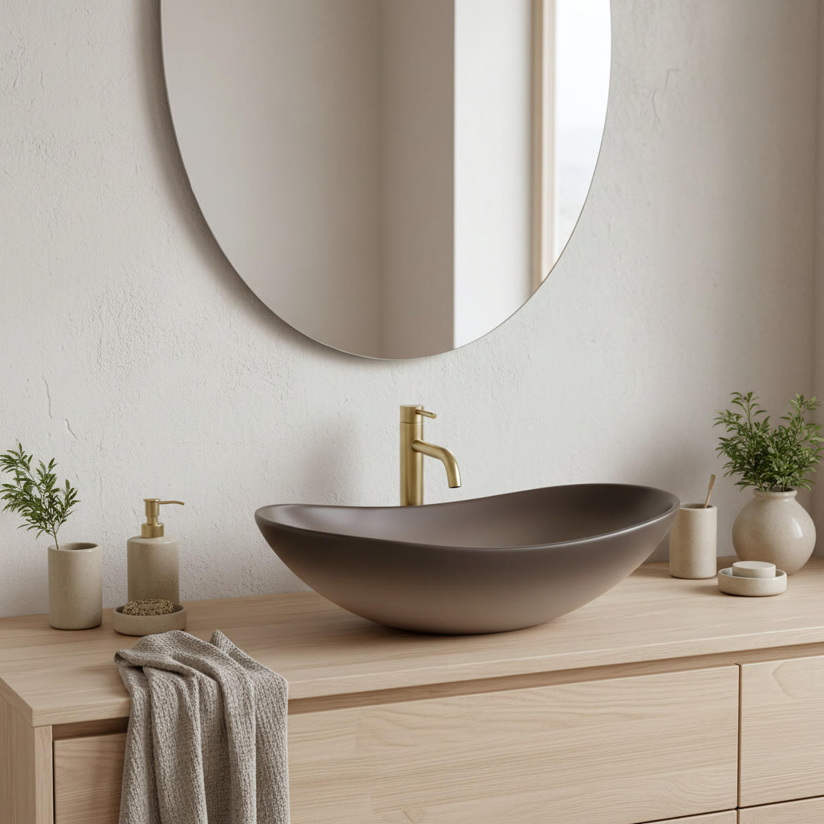 AUFSATZWASCHBECKEN Rea Royal Ombre - Beige, Keramik (36/16/62cm) - REA