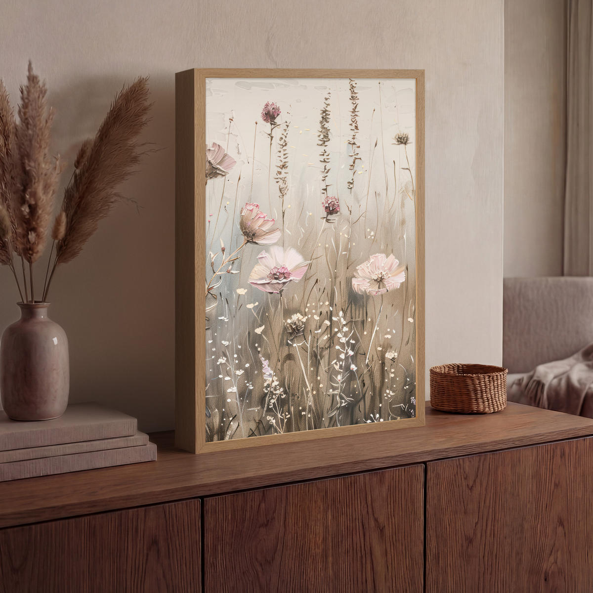 NÁSTĚNNÁ LAMPA S AKUMULÁTOREM Květiny - růžová - moderní - béžová 40x60 cm - starorůžová, kompozitní dřevo (40/60/8cm) - OnlyWow