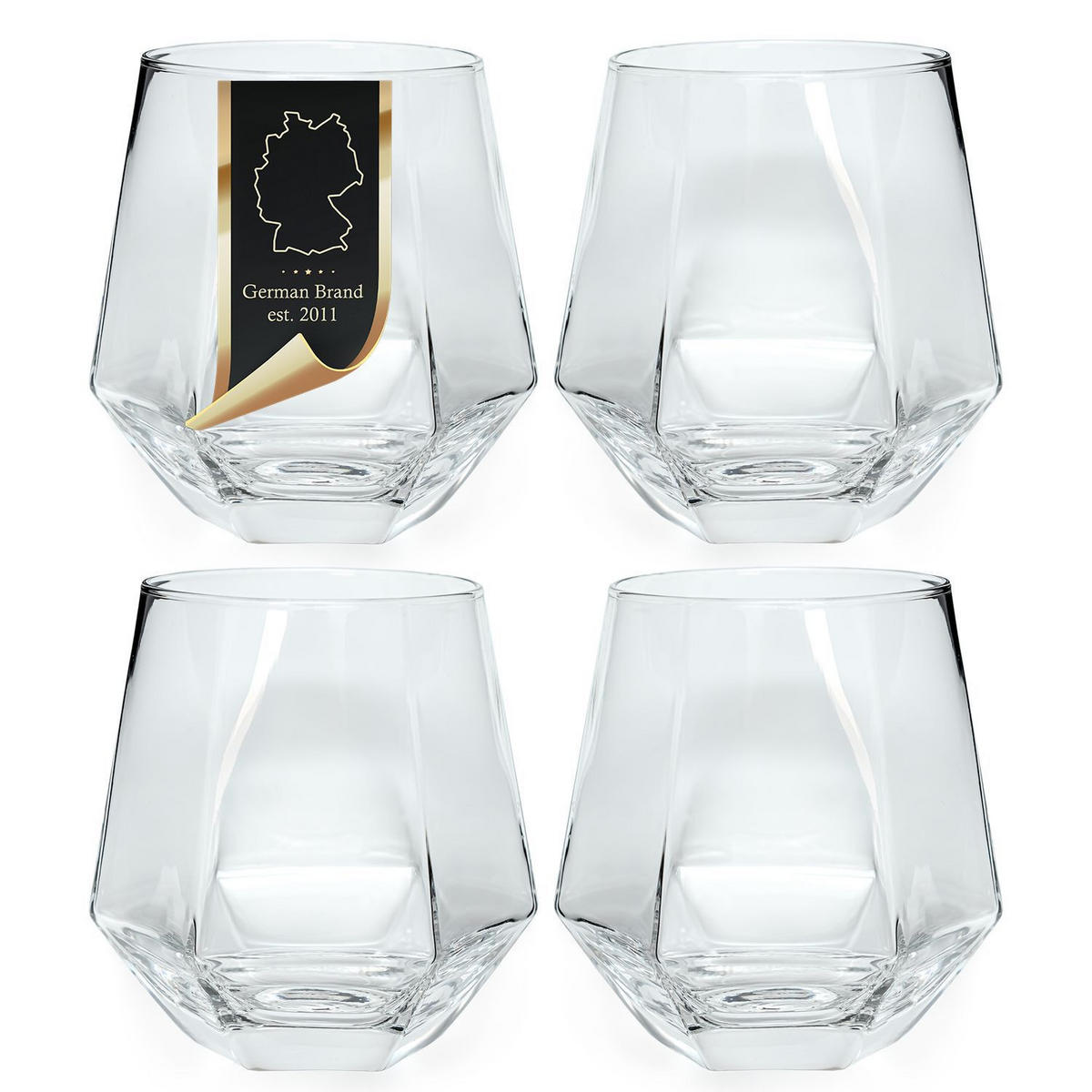 TRINKGLAS SET im Hexagon Design 240 ml (4-tlg) - Transparent, Glas - Intirilife