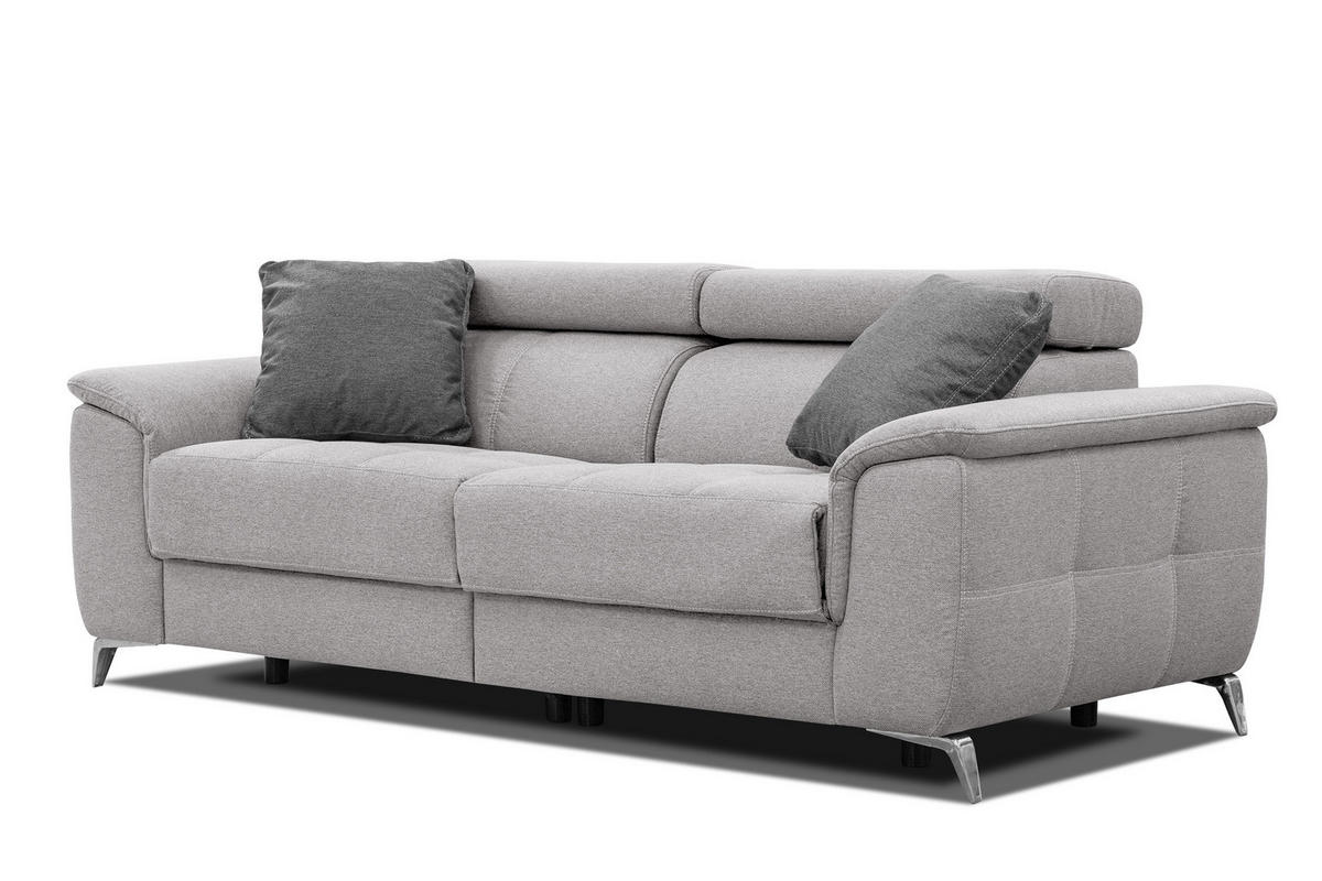 SOFA PLAUEN 3-Sitzer mit 2 Relaxfunktionen, hellgrau - Silberfarben/Hellgrau, Holzwerkstoff/Textil (214/83/105cm) - Courtois Laville