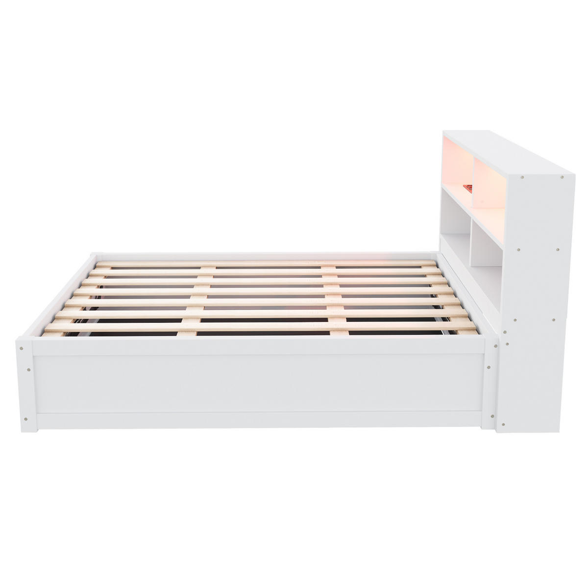 STAURAUMBETT 90/200 cm DE-01385, in Weiß, mit LED, Steckdose und Hydraulik - Weiß, Holz (90/200cm) - ComfortXL