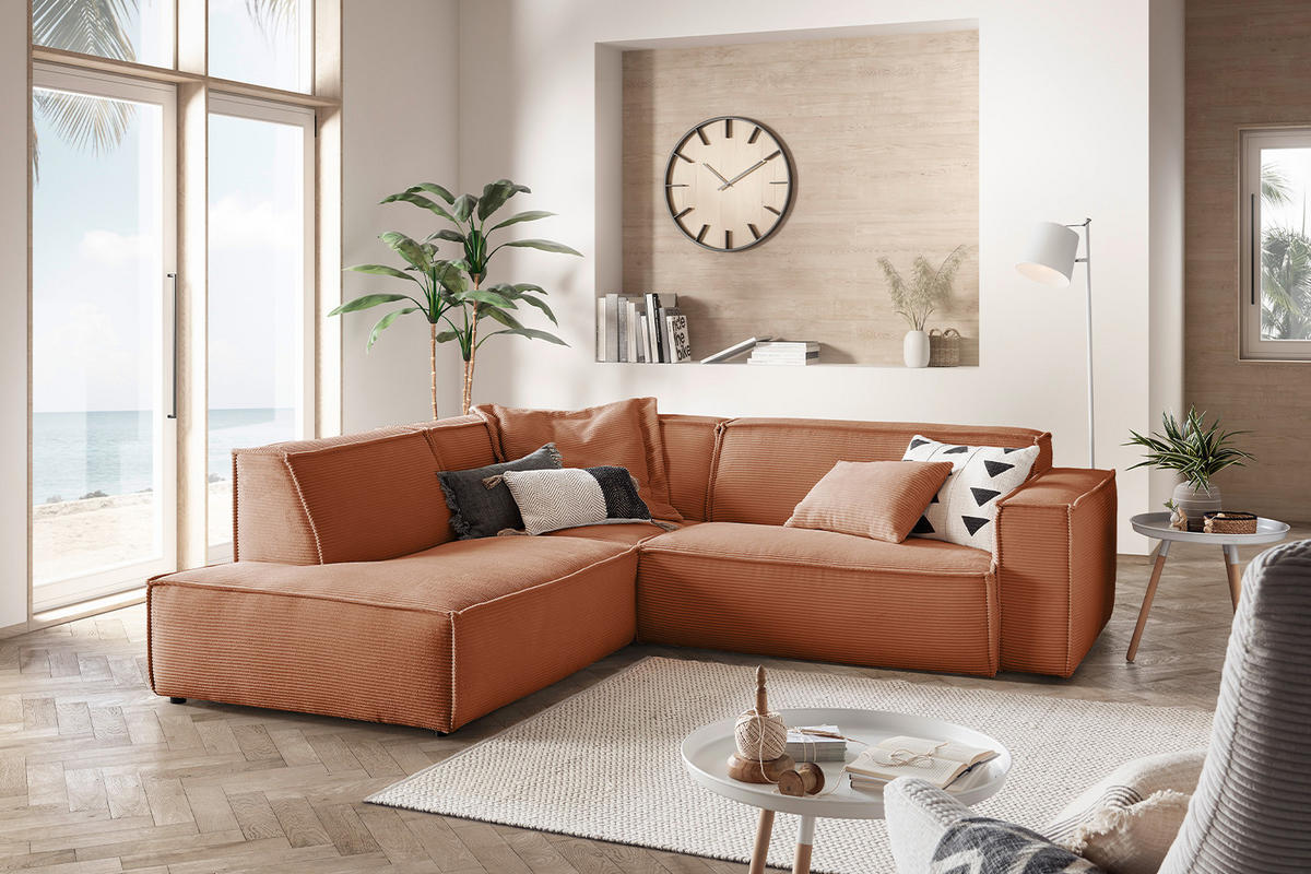 ECKSOFA SAMU Braun Cord - Dunkelbraun/Schwarz, Textil (254/224cm) - KAWOLA