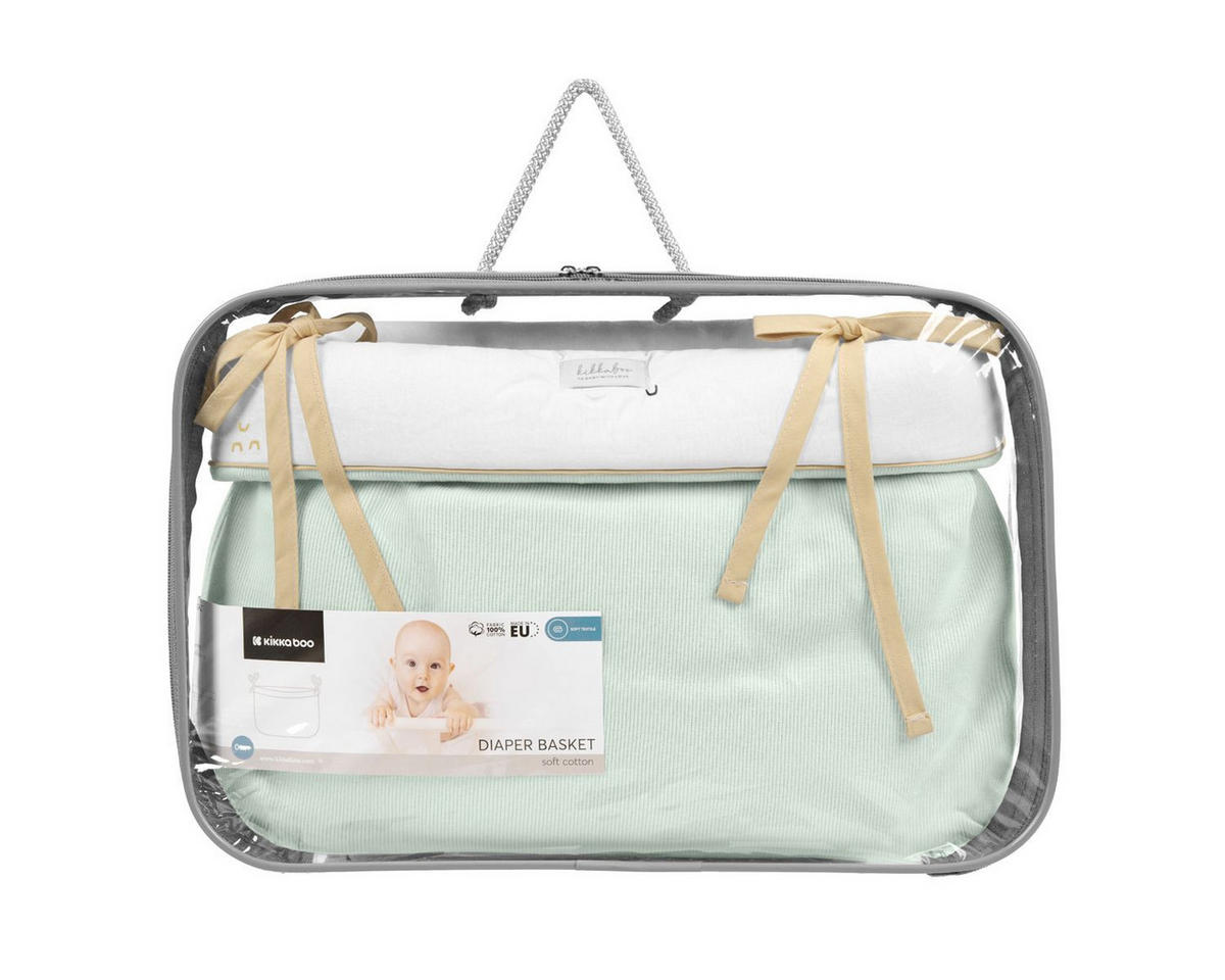 WICKELTASCHE 311080600 grün Baumwolle, Stickereien, Bindebänder, 33 x 23 x 8 cm, Aufbewahrungskorb - Grün, Textil (35/7/42cm) - Kikka boo