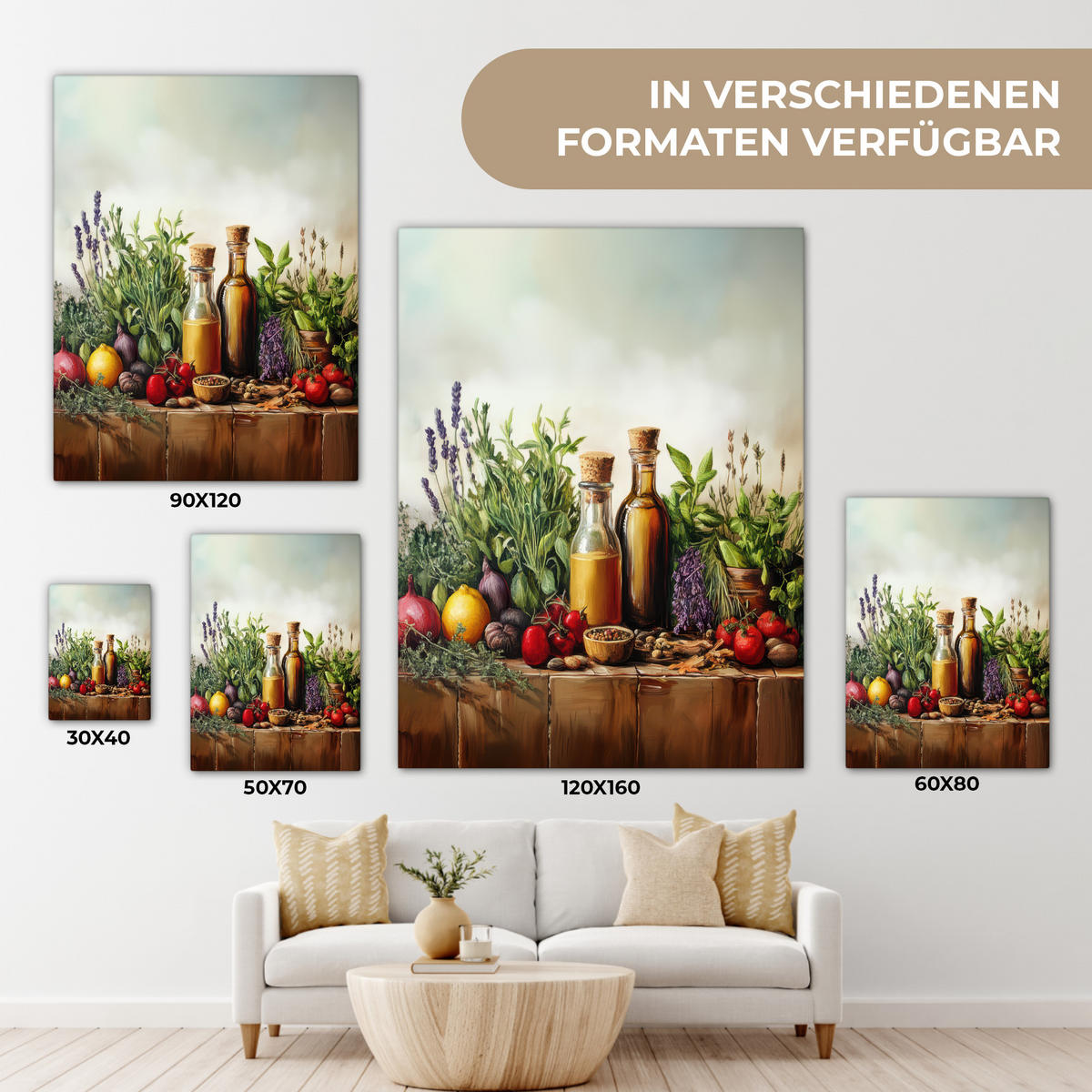 LEINWANDBILD Stilleben - Kräuter - Gewürze - Früchte - Farbenfroh 30x40 cm - Grün, Textil (30/40cm) - MuchoWow