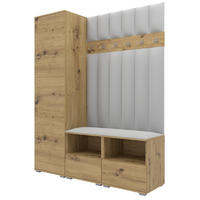 GEPOLSTERT Garderoben-Set Nela II LUX (Farbe Eiche Artisan + Stoff Trinity 32) - Silberfarben/Hellgrau, Holz/Holzwerkstoff (150/187/40cm) - Ravio