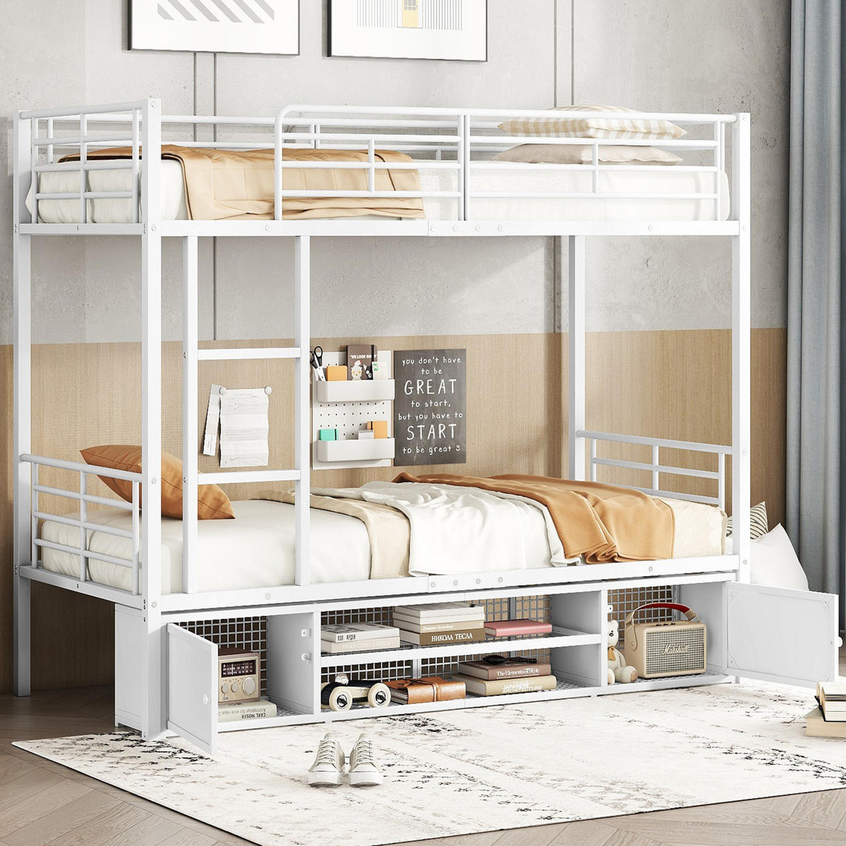 ETAGENBETT 90x200cm mit kleiner lagerschrank in Weiß - Weiß, Metall (90/200cm) - KOMHTOM